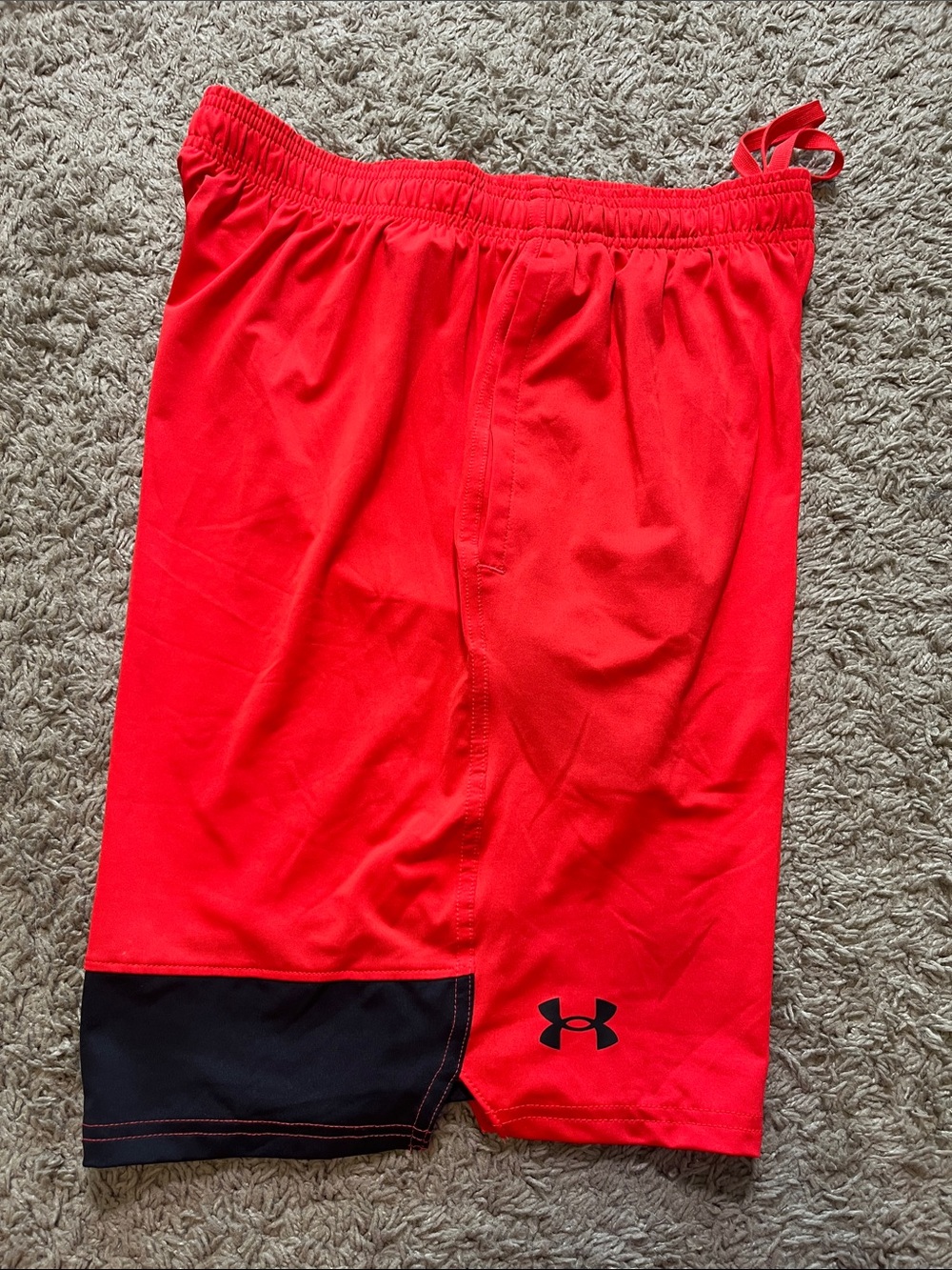 Under Armour Men's Red Athletic Shorts with Black Accent